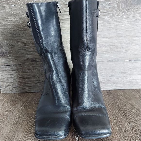 Steve Madden Got You Vintage Black Leather Mid-Calf Boots Sz 7.5 - Picture 2 of 14